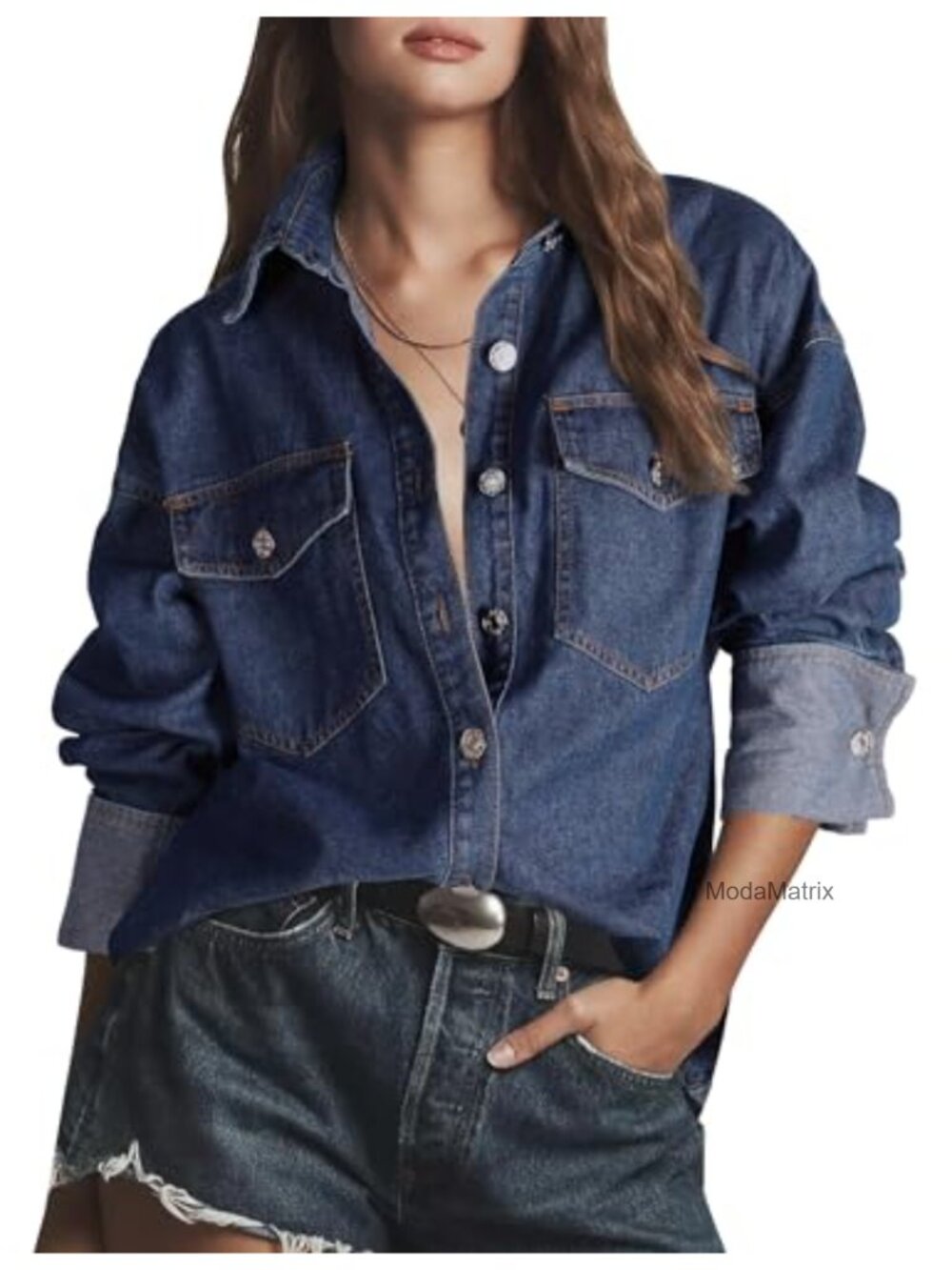 Oversized Denim Button Down Shirt Long Sleeve Jean Shirt